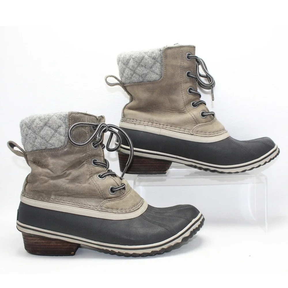 Sorel Slimpack II Lace Waterproof Duck Boots Leather Suede Gray NL2348-052 Sz 10